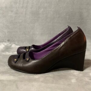 Taryn Women's 1/2 Brown 1/2 Purple Leather Wedge Heels Size 10 Chic